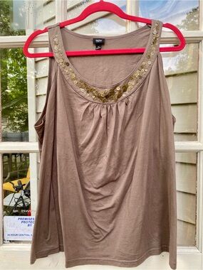 Mossimo Brown Tank with Gold Sequin Scoop Neck